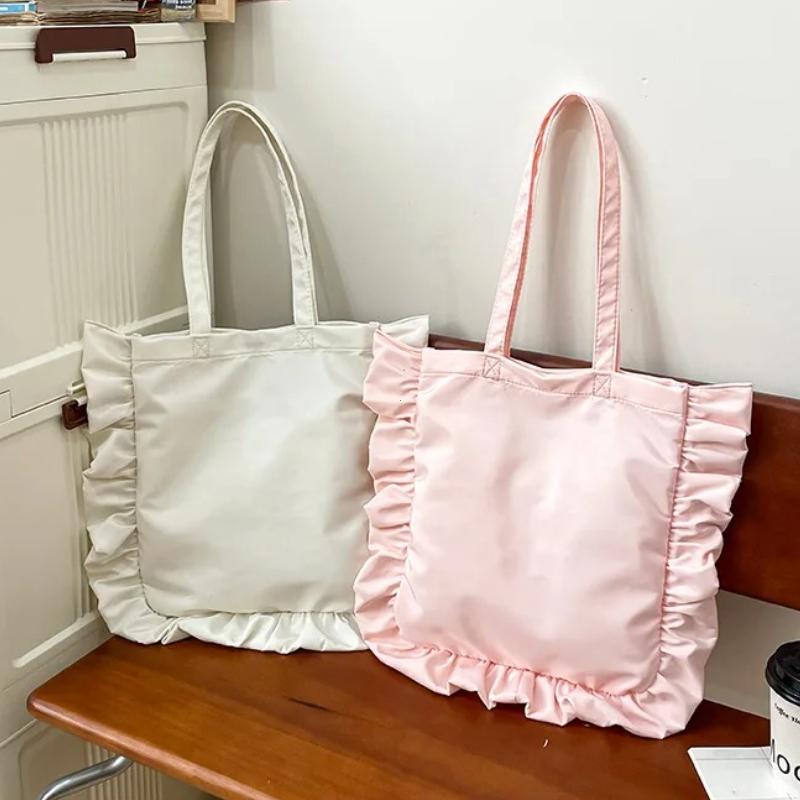 2026 Elegant Ruffled Shoulder Bag For Women Casual Sweet Female Handbag Solid Color Hobo Large Capacity