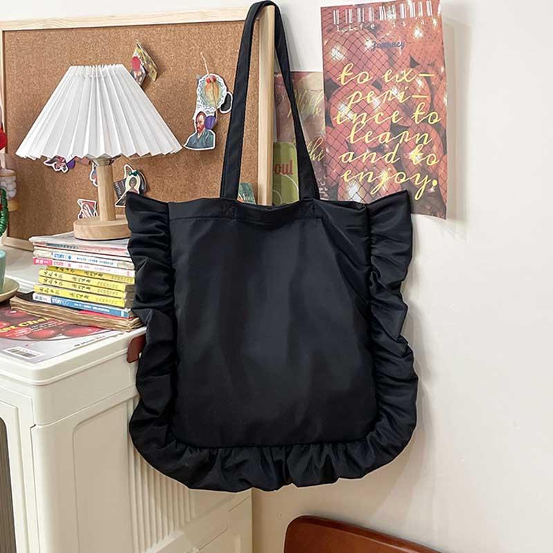 2026 Elegant Ruffled Shoulder Bag For Women Casual Sweet Female Handbag Solid Color Hobo Large Capacity
