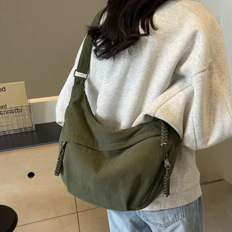 2026 Corduroy Shoulder Bag Solid Color Women Crossbody Bag with Pockets Crescent Bag Everyday Sling Bags