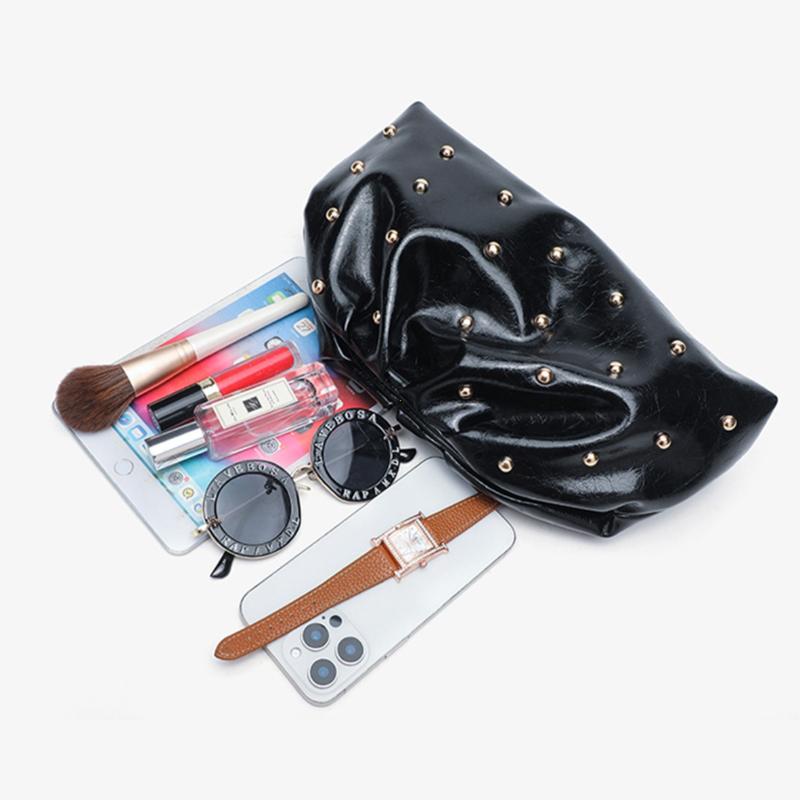 2026 2026 New Women's Zipper Handbag Fashion Simple Multifunctional Clasp Bag Mushroom Nail Large