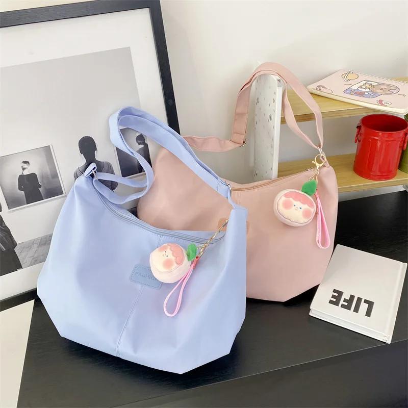 2026 Casual Nylon Womens Shoulder Bag Korean Fashion Simple College Style Crossbody Bag Large Capacity
