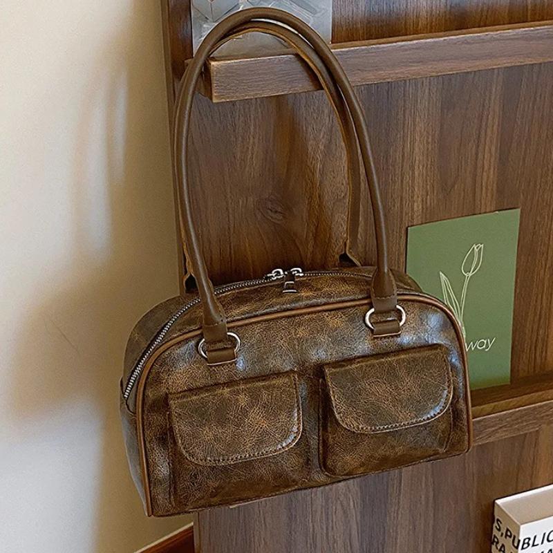 2026 Fashion Double Pockets Design PU Leather Shoulder Bag for Women 2026 Tend Female Crossbody Bag