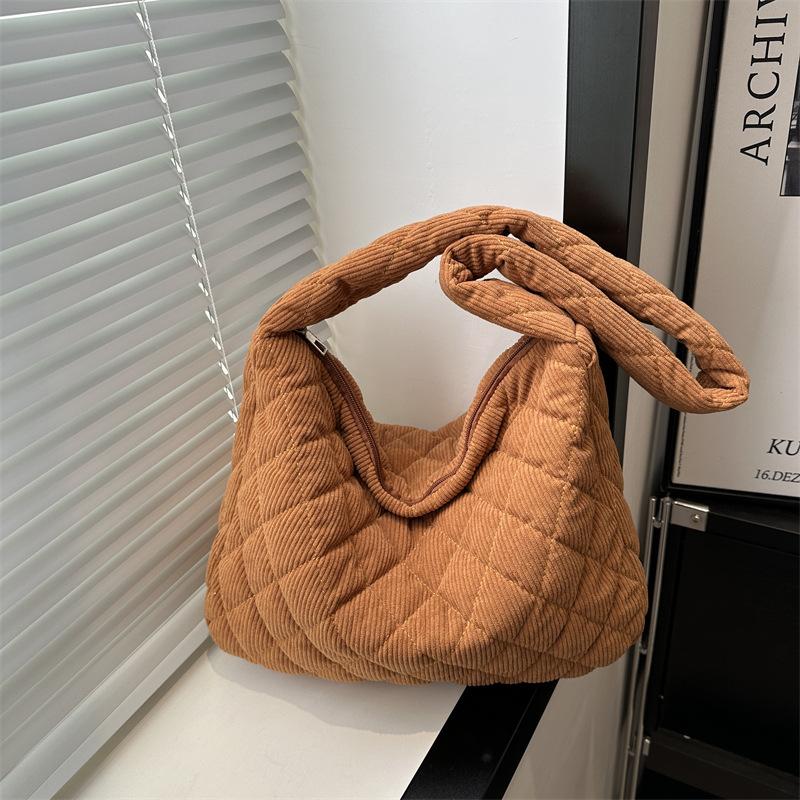 2026 Casual Diamond Corduroy Solid Colour Shoulder Bag Winter Thread Minimalistic Crossbody Bag Thick