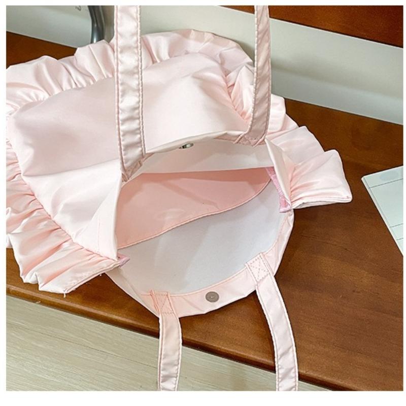 2026 Elegant Ruffled Shoulder Bag For Women Casual Sweet Female Handbag Solid Color Hobo Large Capacity