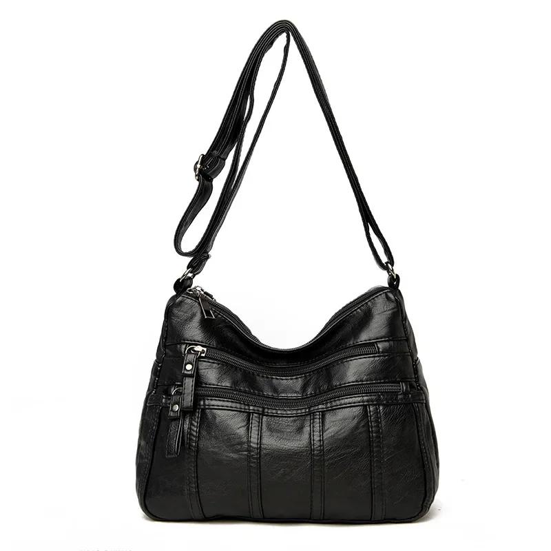 2026 Fashion Soft Leather Crossbody Bags for Women 2026 Casual Female Multi Pocket Messenger Bags Retro