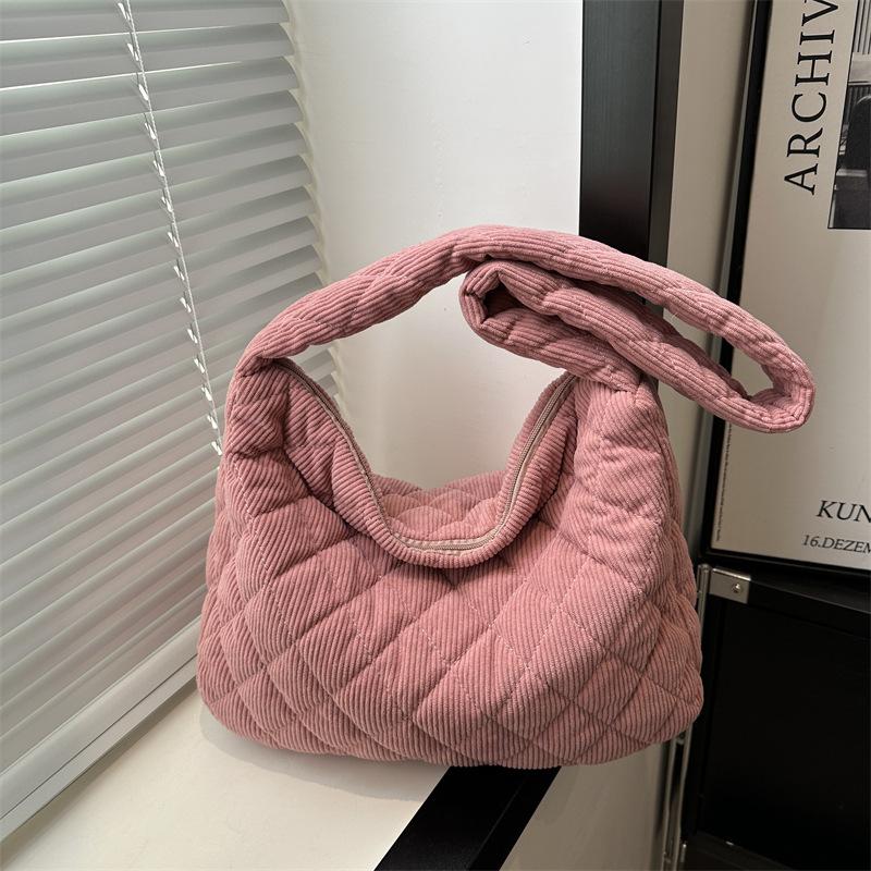 2026 Casual Diamond Corduroy Solid Colour Shoulder Bag Winter Thread Minimalistic Crossbody Bag Thick