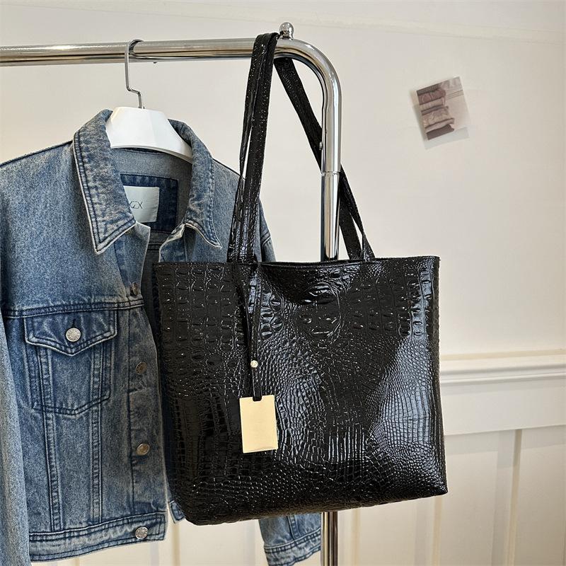 2026 Fashion Casual Women Shoulder Bags Silver Gold Black Crocodile Handbag PU Leather Female Big Tote
