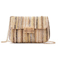 2026 2026 New Rainbow Stripe Straw Shoulder Crossbody Bag for Women Summer Beach Straw Bag with Chain
