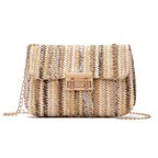2026 2026 New Rainbow Stripe Straw Shoulder Crossbody Bag for Women Summer Beach Straw Bag with Chain