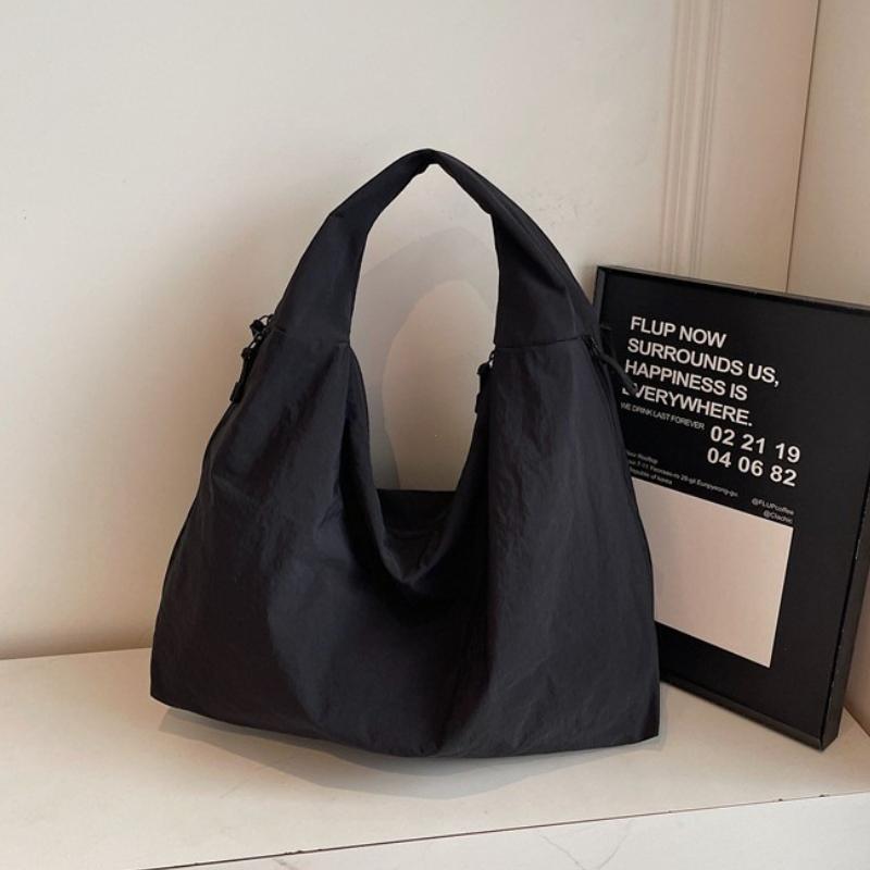 2026 Chic Solid Color Nylon Tote Bag with Multiple Zipper Pockets, Large Capacity Casual Shoulder Bag for