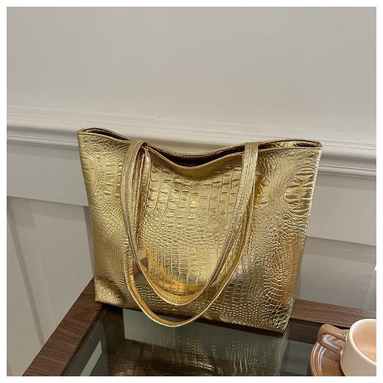 2026 Fashion Casual Women Shoulder Bags Silver Gold Black Crocodile Handbag PU Leather Female Big Tote