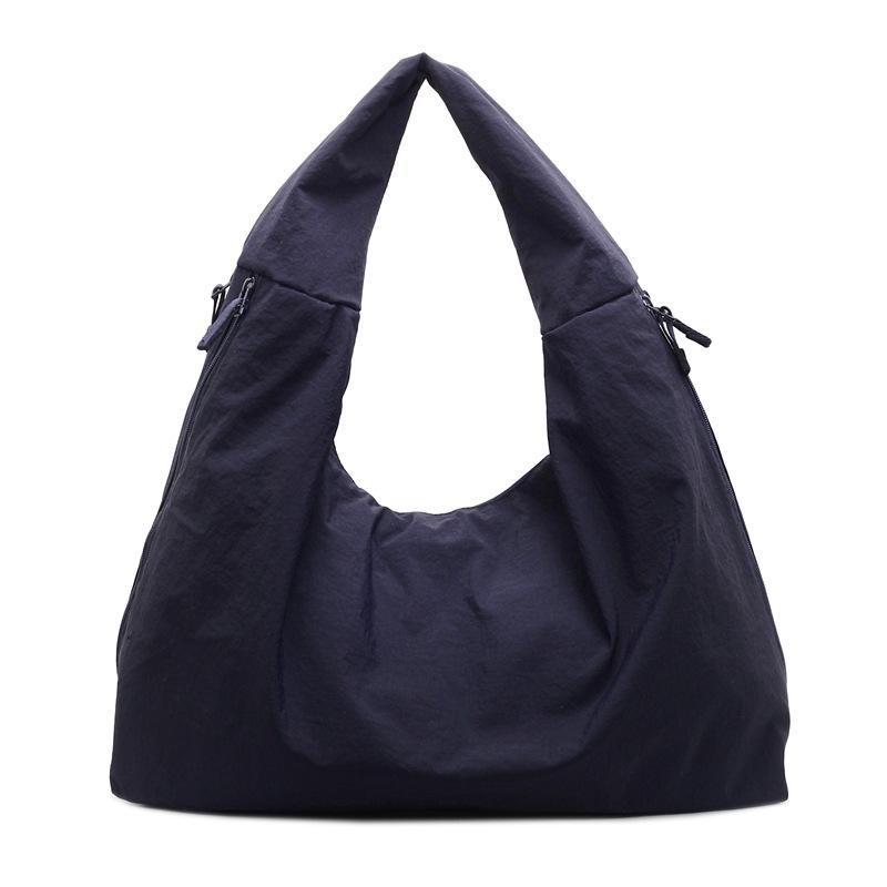 2026 Chic Solid Color Nylon Tote Bag with Multiple Zipper Pockets, Large Capacity Casual Shoulder Bag for