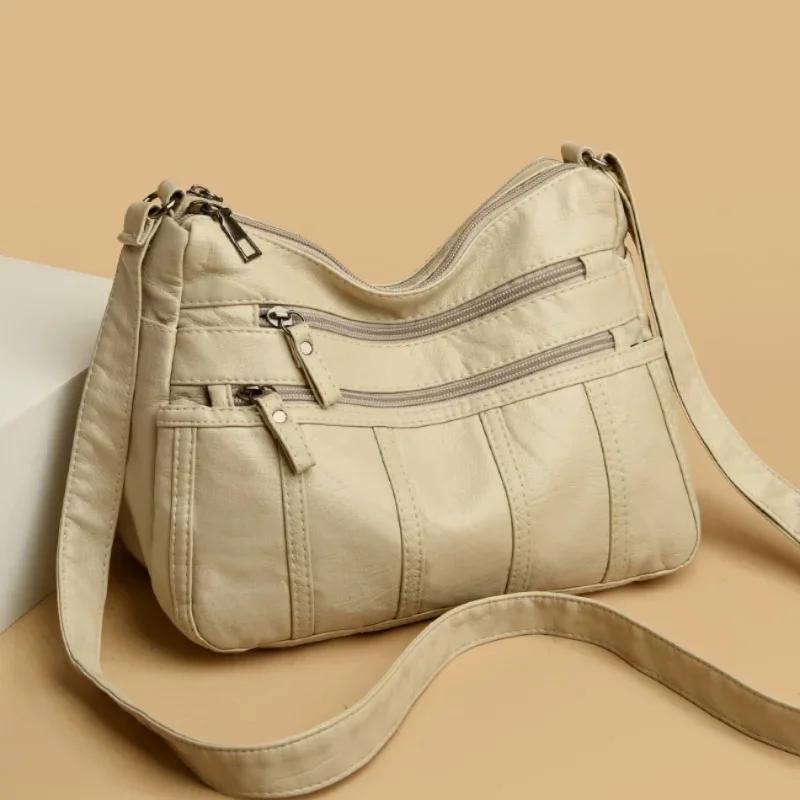 2026 Fashion Soft Leather Crossbody Bags for Women 2026 Casual Female Multi Pocket Messenger Bags Retro