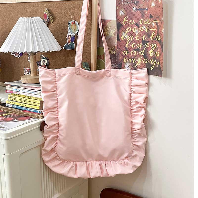 2026 Elegant Ruffled Shoulder Bag For Women Casual Sweet Female Handbag Solid Color Hobo Large Capacity