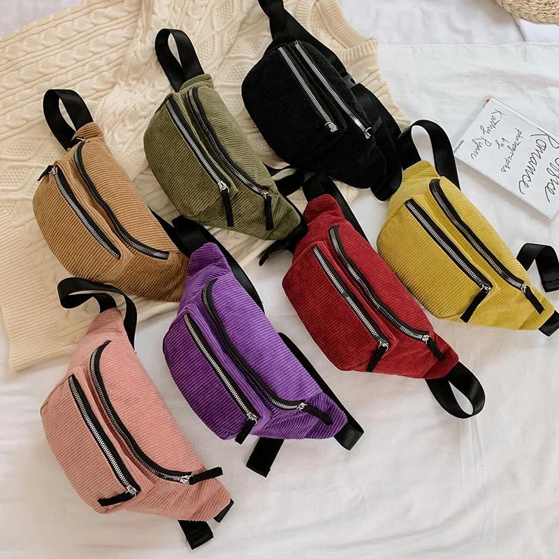 2026 Corduroy Chest Bags for Women Fanny Pack Crossbody Bags Sport Half Moon Waist Belt Bag Fashion Phone