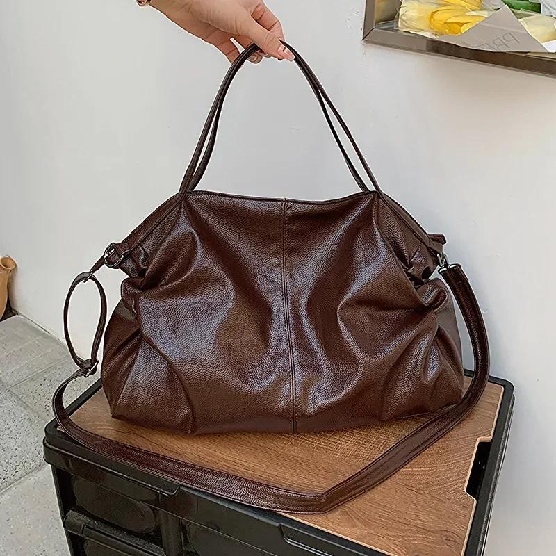 2026 Big Black Shoulder Bags for Women Large Hobo Shopper Bag Solid Color Quality Soft Leather Crossbody