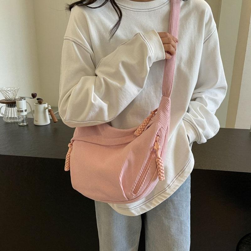 2026 Corduroy Shoulder Bag Solid Color Women Crossbody Bag with Pockets Crescent Bag Everyday Sling Bags