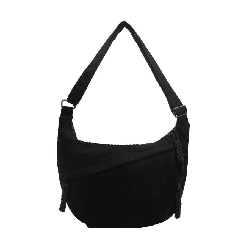 2026 Corduroy Shoulder Bag Solid Color Women Crossbody Bag with Pockets Crescent Bag Everyday Sling Bags