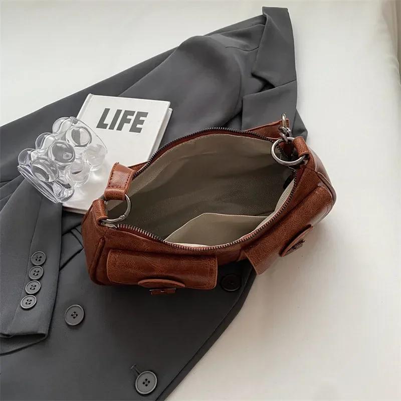 2026 Fashion Double Pockets Design PU Leather Shoulder Bag for Women 2026 Tend Female Crossbody Bag