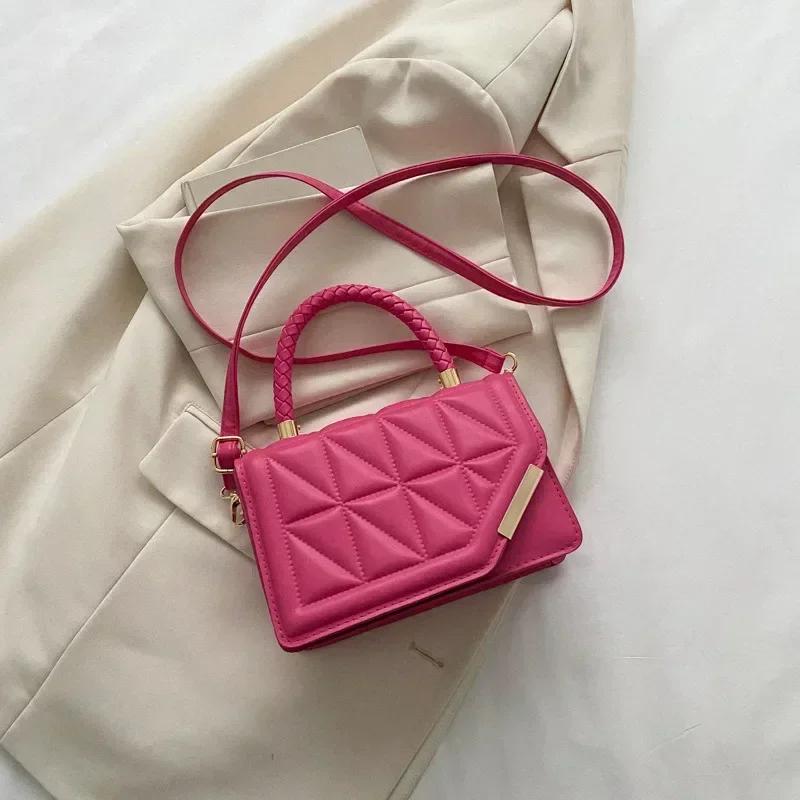 2026 2026 New Fashion Shoulder Bag Plaid PU Leather Ladies Square Handbags Brand Designer Small Black
