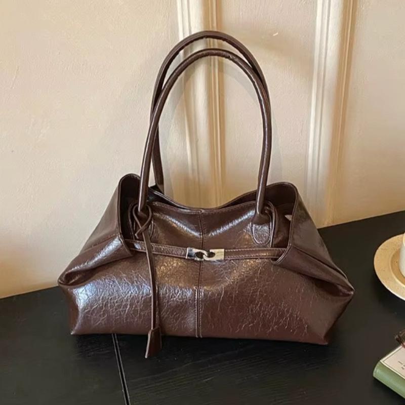 2026 2026 New Large Capacity Soft Leather Pleated Women's Handbag Retro Commuter Tote Bag Quality Single