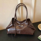 2026 2026 New Large Capacity Soft Leather Pleated Women's Handbag Retro Commuter Tote Bag Quality Single