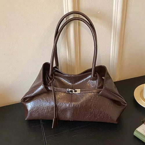 2026 2026 New Large Capacity Soft Leather Pleated Women's Handbag Retro Commuter Tote Bag Quality Single