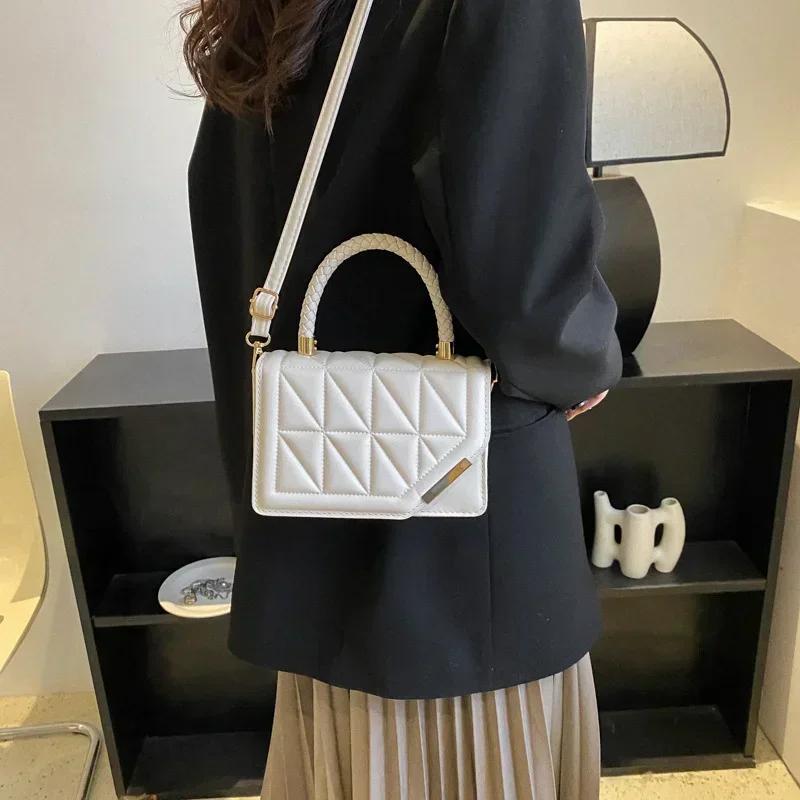 2026 2026 New Fashion Shoulder Bag Plaid PU Leather Ladies Square Handbags Brand Designer Small Black