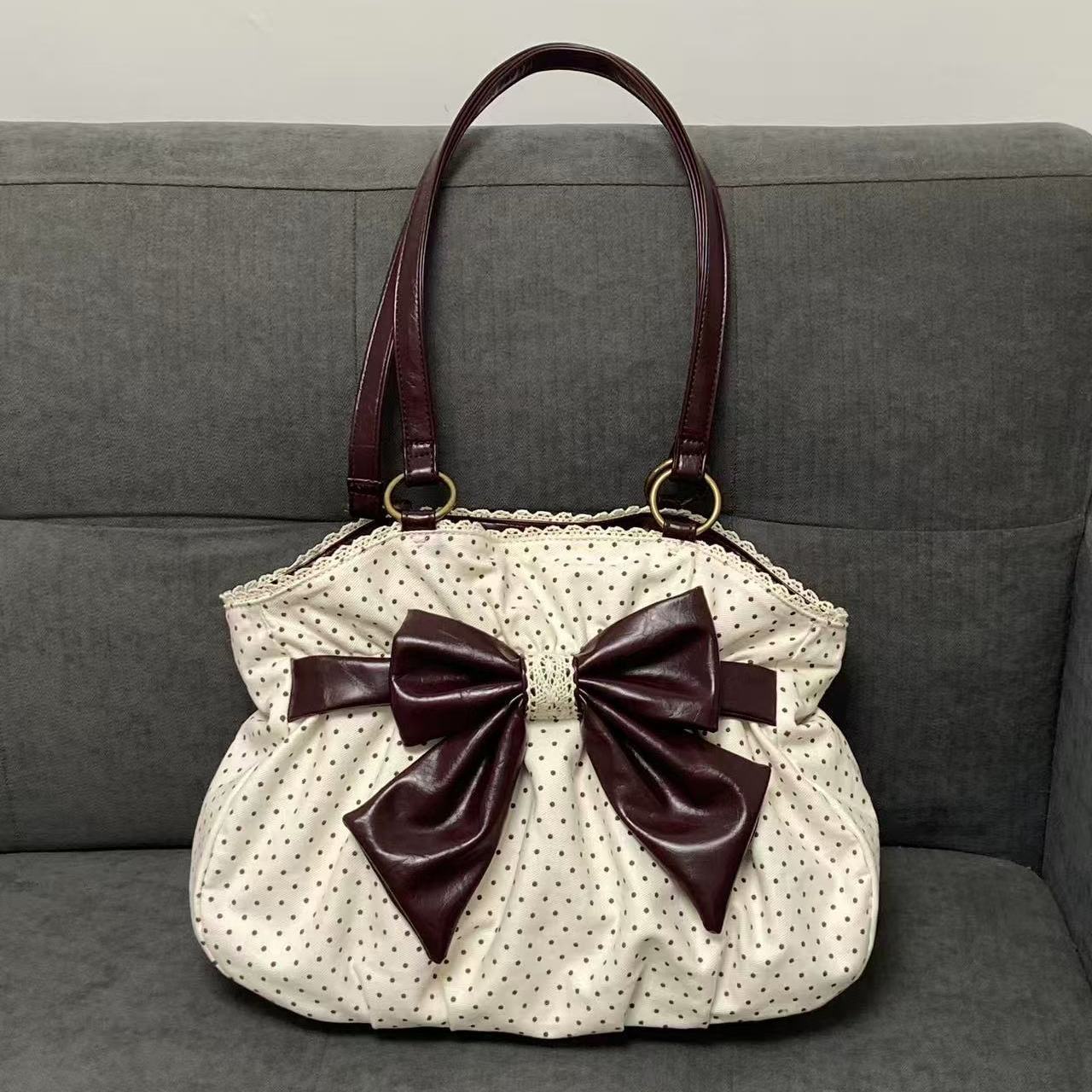 2026 Chic Polka Dot Tote Bag Casual Commuting Vintage Women Handbags Shoulder Bag Versatile Large