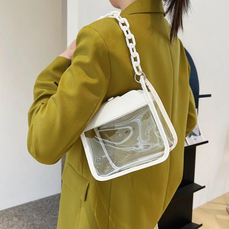 2026 Clear Crossbody Bag for Women PVC Transparent Single Shoulder Chain Portable Messenger Bags Small