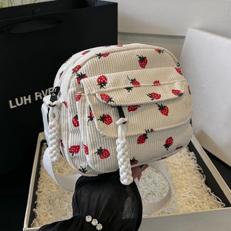 2026 Cute Strawberry Shoulder Bag Casual Zipper Trendy Crossbody Bag Tote Handbag for Women Girls Travel