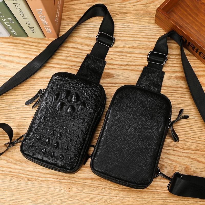2026 Fashion Cowhide Chest Bag Men's Casual Travel Genuine Leather Shoulder Bag Small Messenger Bag for