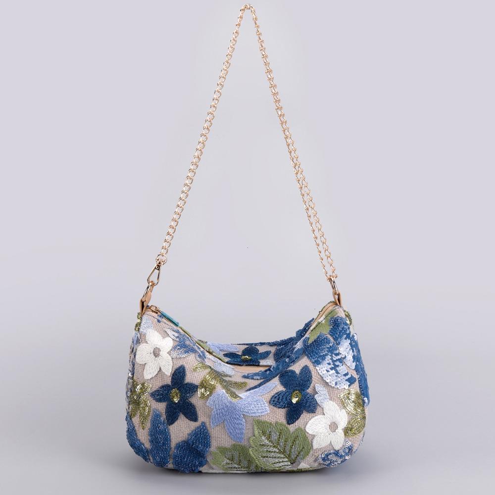 2026 Cute Flower Embroidery Women Shoulder Bags Fashion Sequin Chains Crossbody Bag Summer Casual Beach