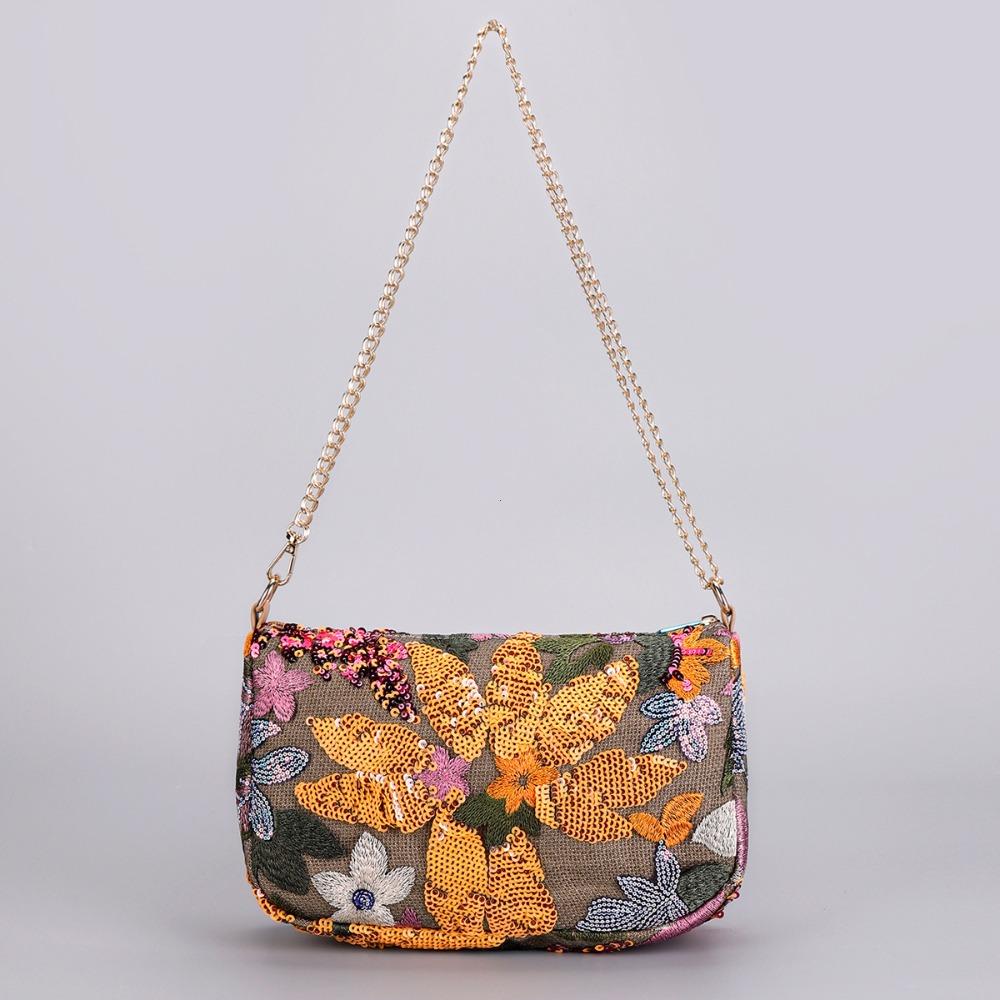 2026 Cute Flower Embroidery Women Shoulder Bags Fashion Sequin Chains Crossbody Bag Summer Casual Beach