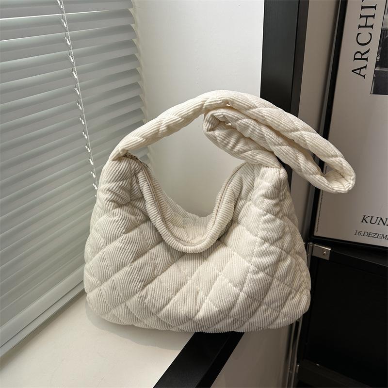 2026 Casual Diamond Corduroy Solid Colour Shoulder Bag Winter Thread Minimalistic Crossbody Bag Thick