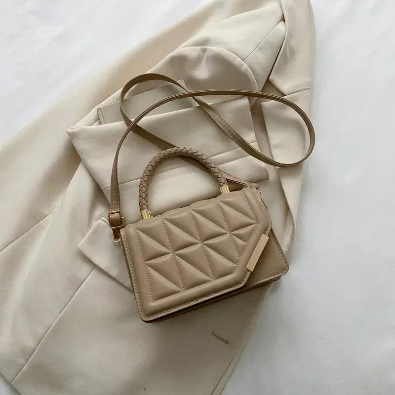 2026 2026 New Fashion Shoulder Bag Plaid PU Leather Ladies Square Handbags Brand Designer Small Black