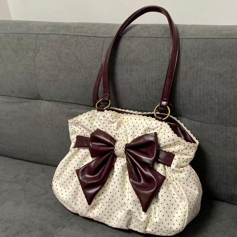 2026 Chic Polka Dot Tote Bag Casual Commuting Vintage Women Handbags Shoulder Bag Versatile Large