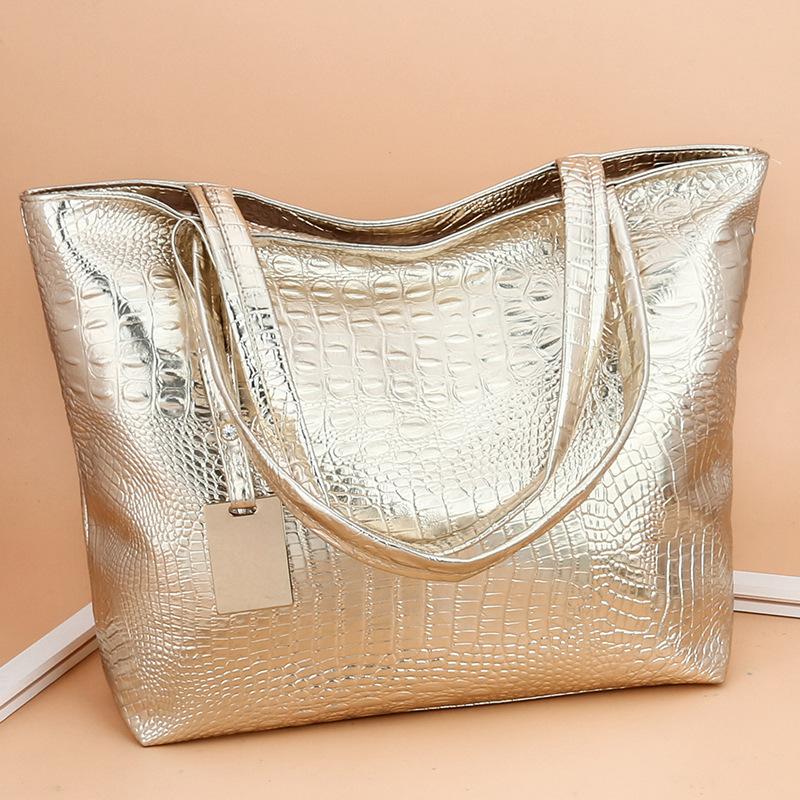 2026 Fashion Casual Women Shoulder Bags Silver Gold Black Crocodile Handbag PU Leather Female Big Tote
