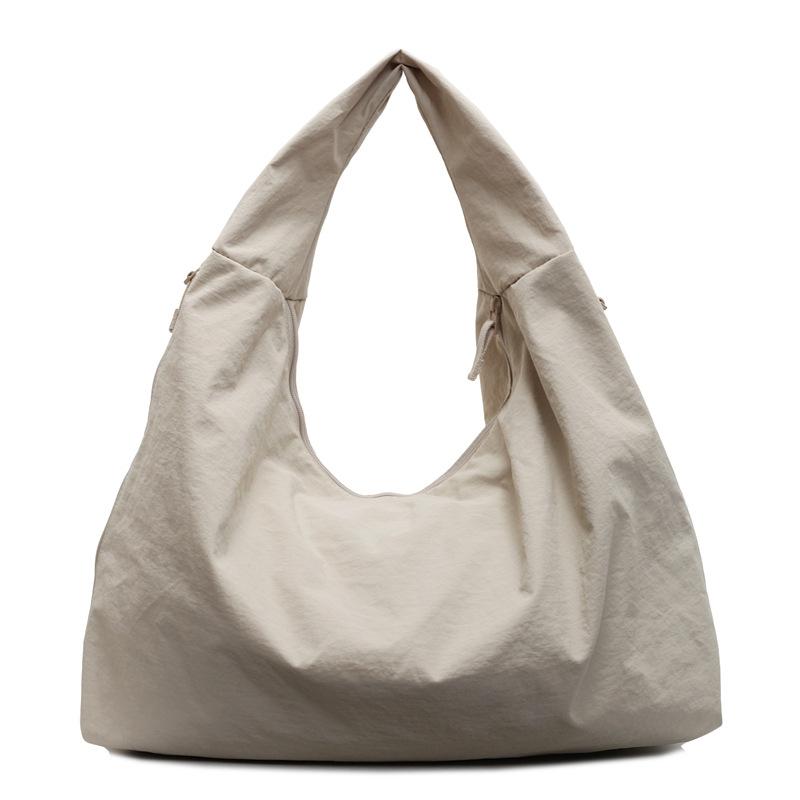 2026 Chic Solid Color Nylon Tote Bag with Multiple Zipper Pockets, Large Capacity Casual Shoulder Bag for