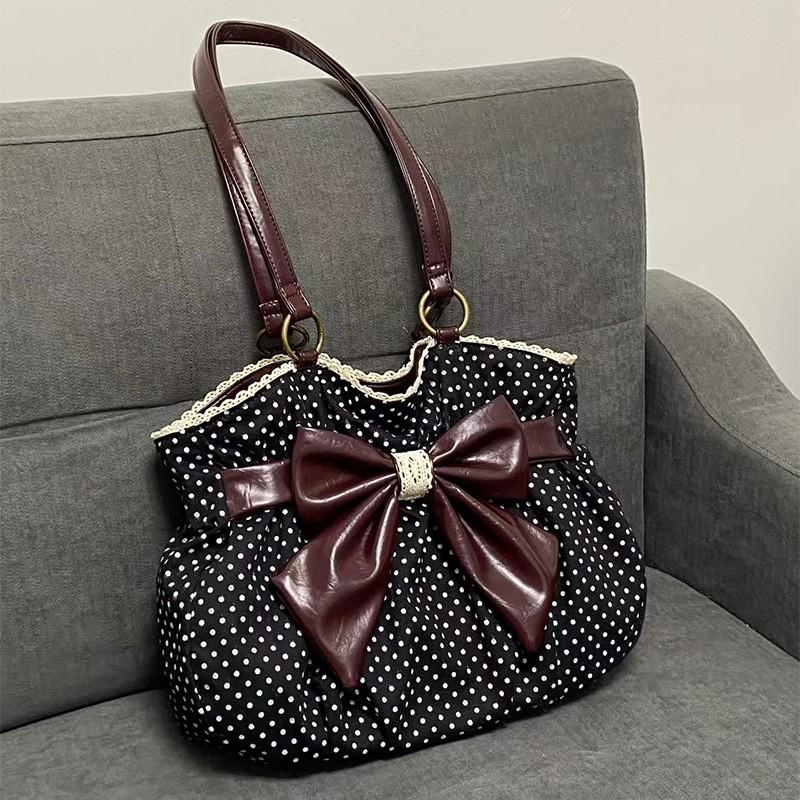 2026 Chic Polka Dot Tote Bag Casual Commuting Vintage Women Handbags Shoulder Bag Versatile Large
