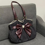 2026 Chic Polka Dot Tote Bag Casual Commuting Vintage Women Handbags Shoulder Bag Versatile Large