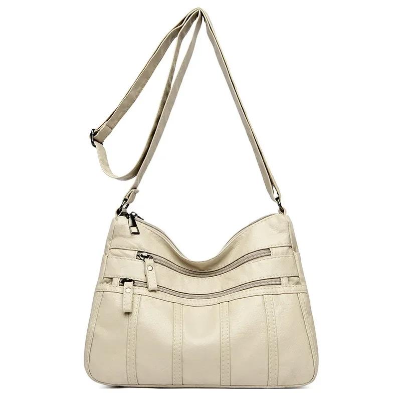 2026 Fashion Soft Leather Crossbody Bags for Women 2026 Casual Female Multi Pocket Messenger Bags Retro