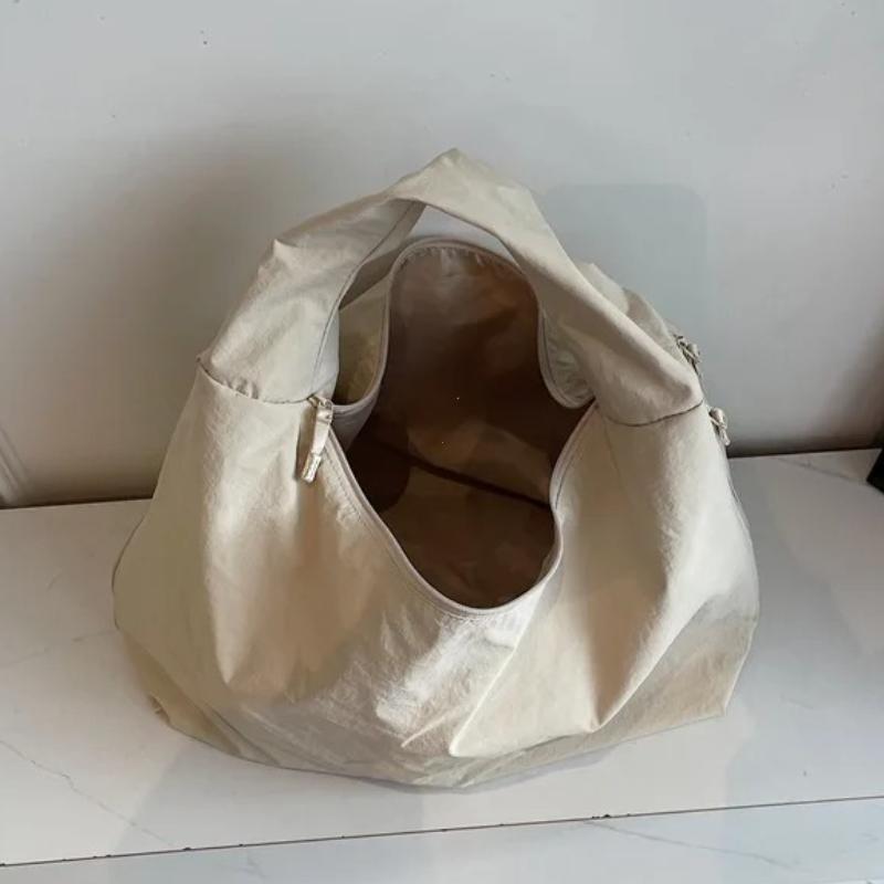 2026 Chic Solid Color Nylon Tote Bag with Multiple Zipper Pockets, Large Capacity Casual Shoulder Bag for