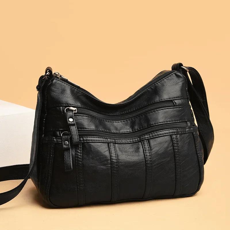 2026 Fashion Soft Leather Crossbody Bags for Women 2026 Casual Female Multi Pocket Messenger Bags Retro