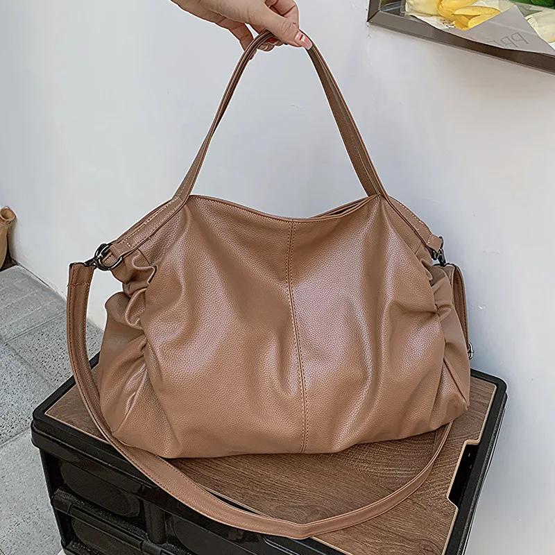 2026 Big Black Shoulder Bags for Women Large Hobo Shopper Bag Solid Color Quality Soft Leather Crossbody