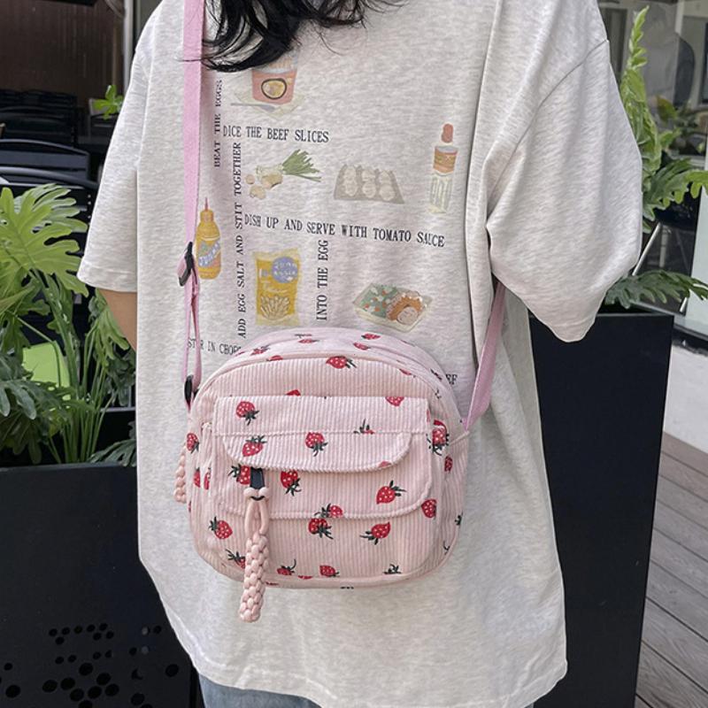 2026 Cute Strawberry Shoulder Bag Casual Zipper Trendy Crossbody Bag Tote Handbag for Women Girls Travel