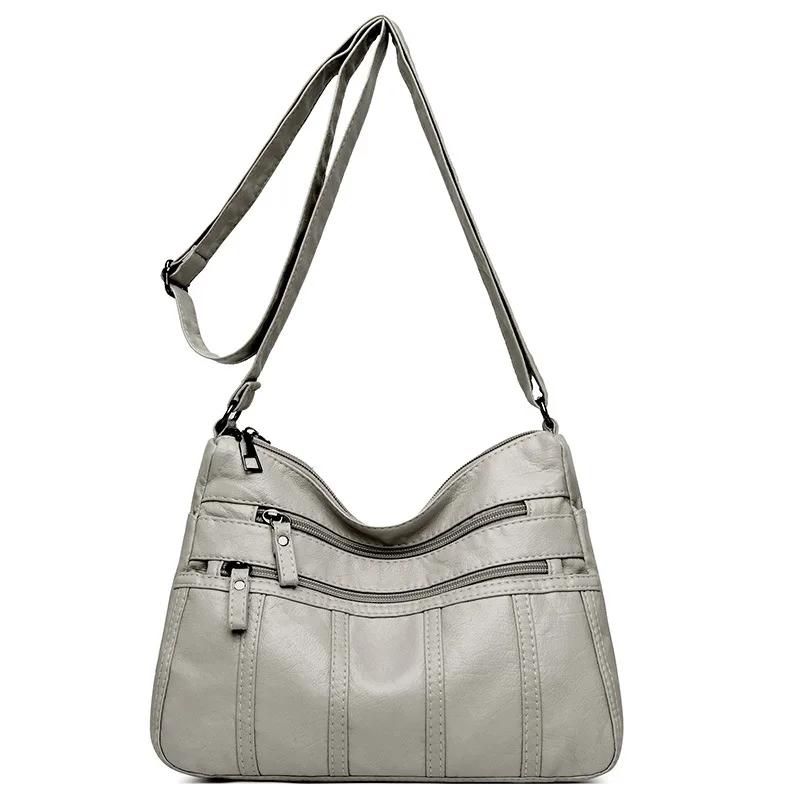 2026 Fashion Soft Leather Crossbody Bags for Women 2026 Casual Female Multi Pocket Messenger Bags Retro