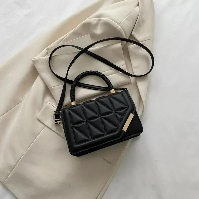 2026 2026 New Fashion Shoulder Bag Plaid PU Leather Ladies Square Handbags Brand Designer Small Black