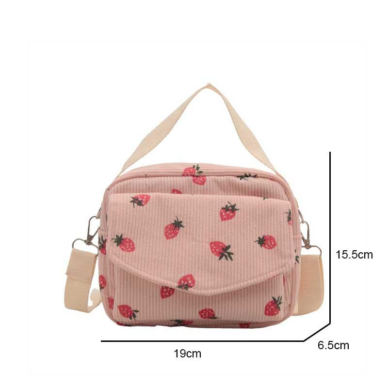 2026 Cute Strawberry Printing Women’s Shoulder Bag Large Capacity Corduroy Hobos Crossbody Bag Female