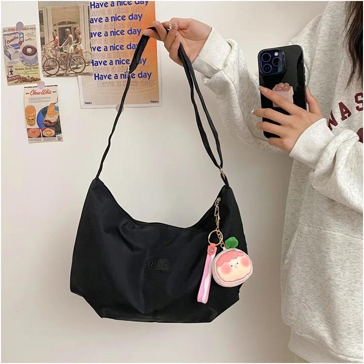 2026 Casual Nylon Womens Shoulder Bag Korean Fashion Simple College Style Crossbody Bag Large Capacity